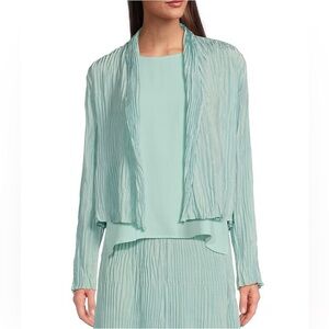 NWT Eileen Fisher Crushed Silk Stand Collar Long Sleeve Open-Front Jacket